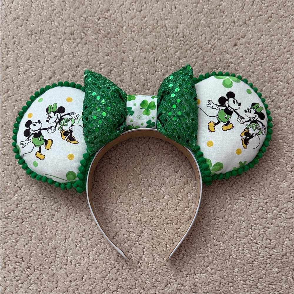 Disney Green and White Mickey Minnie St. Patrick's Day Ear Headband